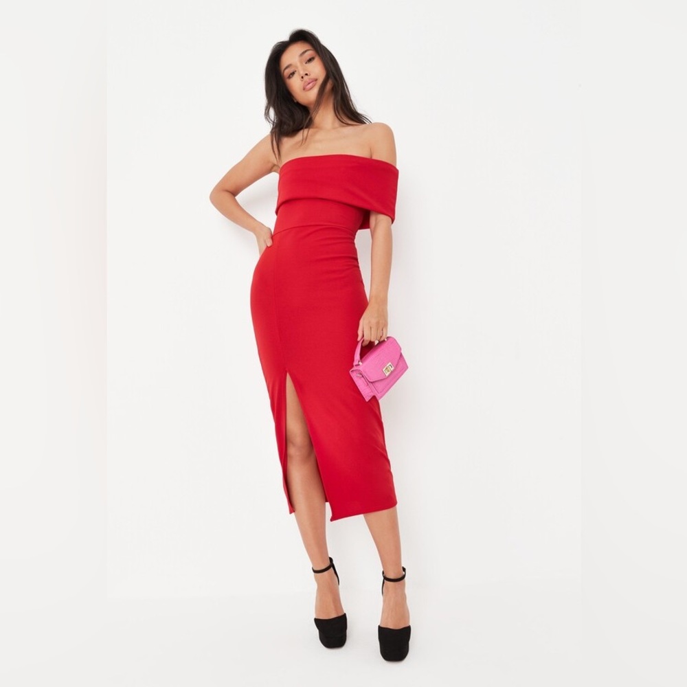 Missguided Womens Red One Shoulder Midi Dress Size 8